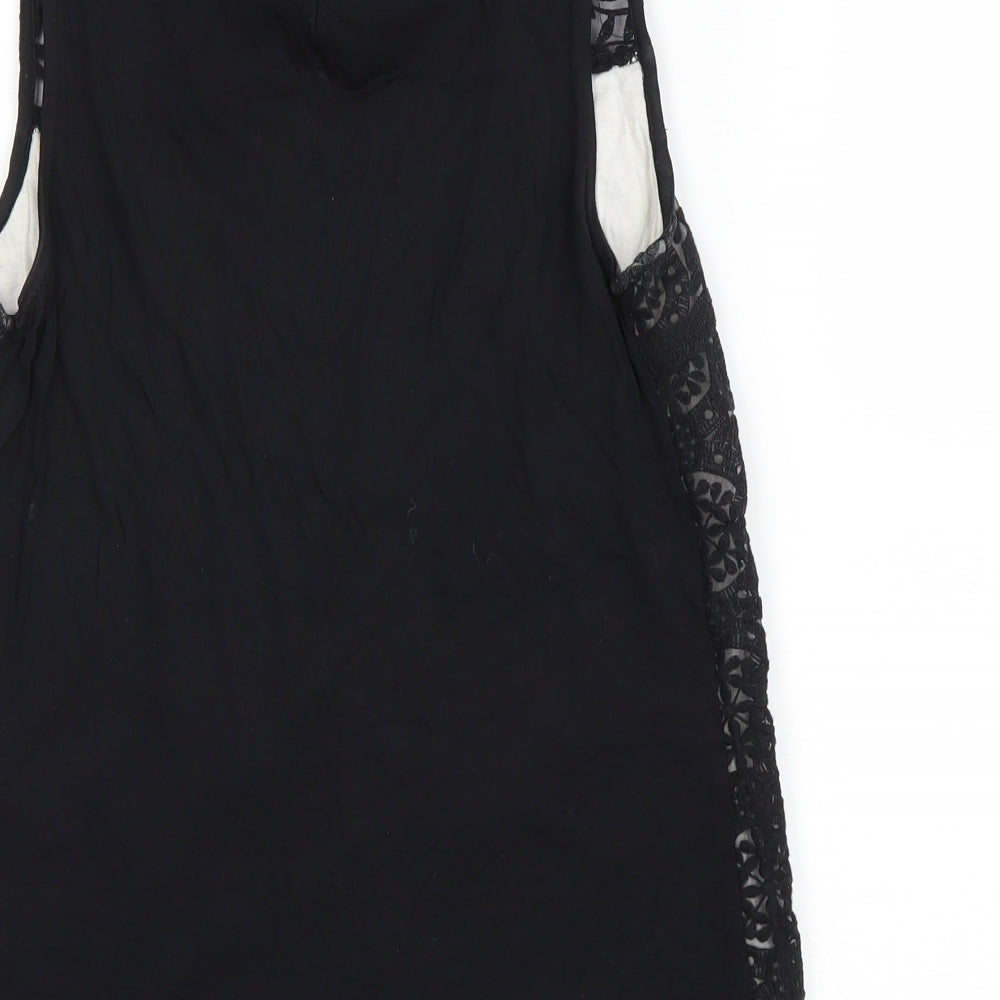 H&M Womens Black Geometric Viscose Basic Tank Size S Mock Neck