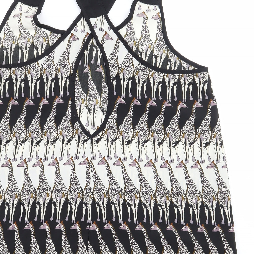 G21 Womens Black Geometric Polyester Basic Tank Size 16 Scoop Neck - Giraffe Cross Back