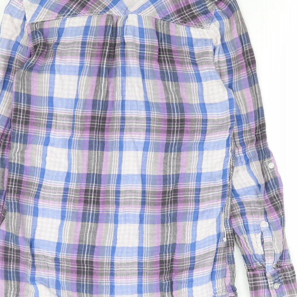 Divided by H&M Womens Ivory Plaid 100% Cotton Basic Button-Up Size 4 Collared