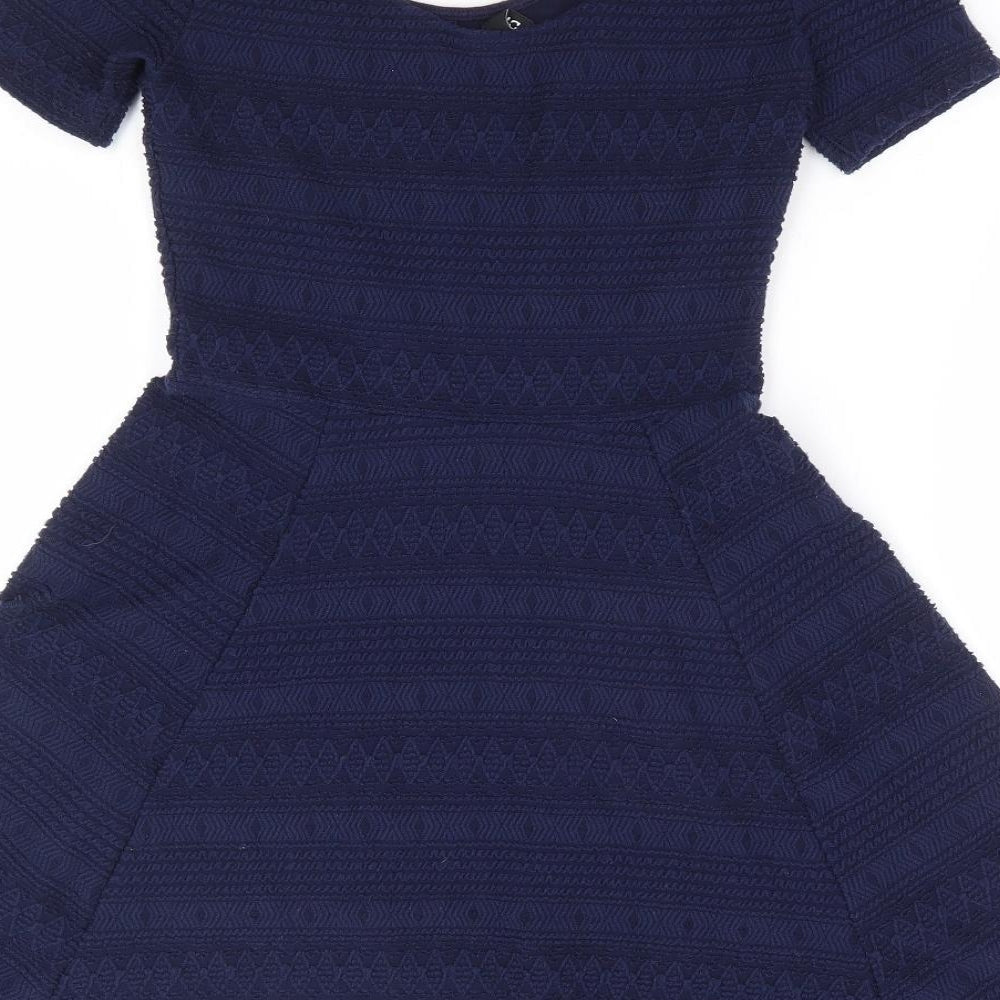 Divided by H&M Womens Blue Geometric Polyester Fit & Flare Size XS Scoop Neck Pullover