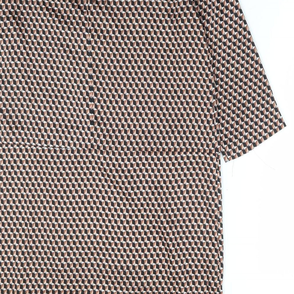Mango Womens Brown Geometric Polyester Shift Size M Round Neck Hook & Eye