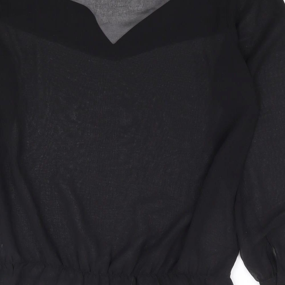 NEXT Womens Black Polyester Basic Blouse Size 10 V-Neck - Split Sleeve Detail