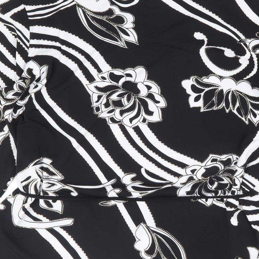 Saloos Collection Womens Black Floral Polyester Basic Blouse Size M V-Neck