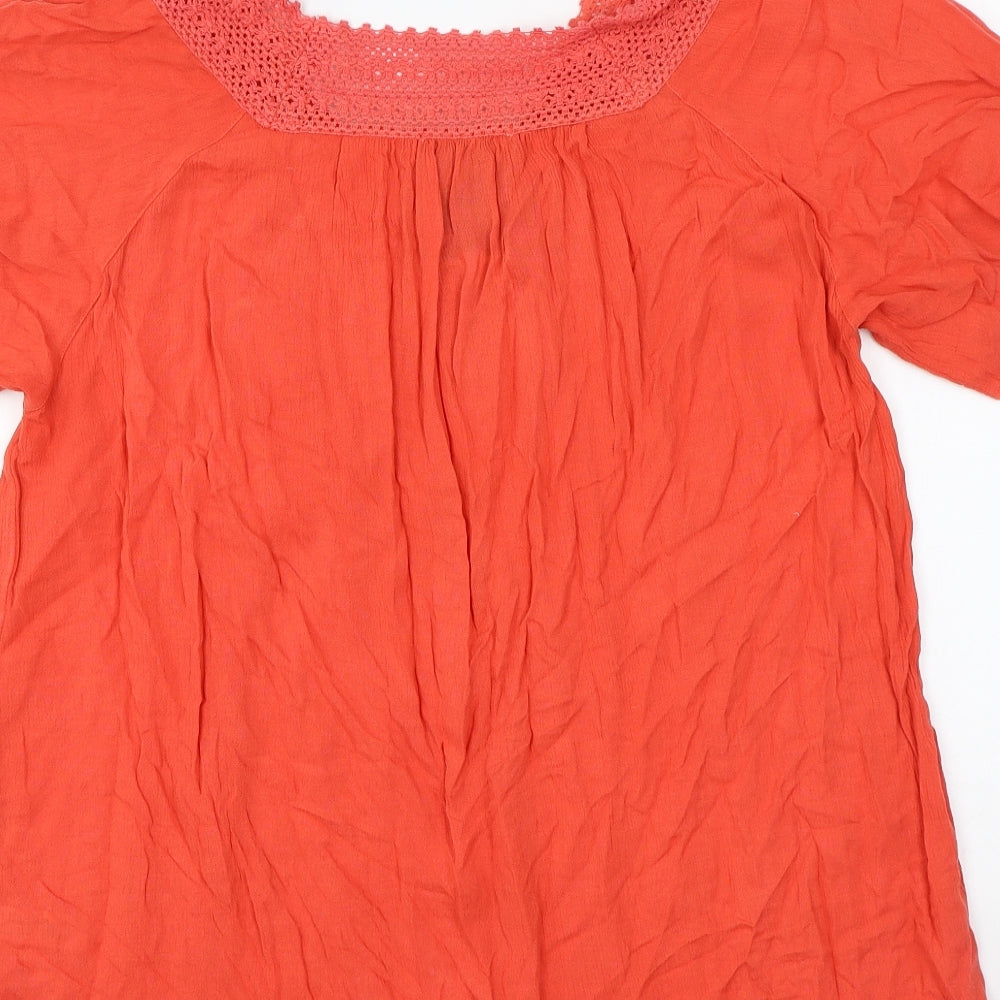 M&Co Womens Red Viscose Basic Blouse Size 12 Square Neck