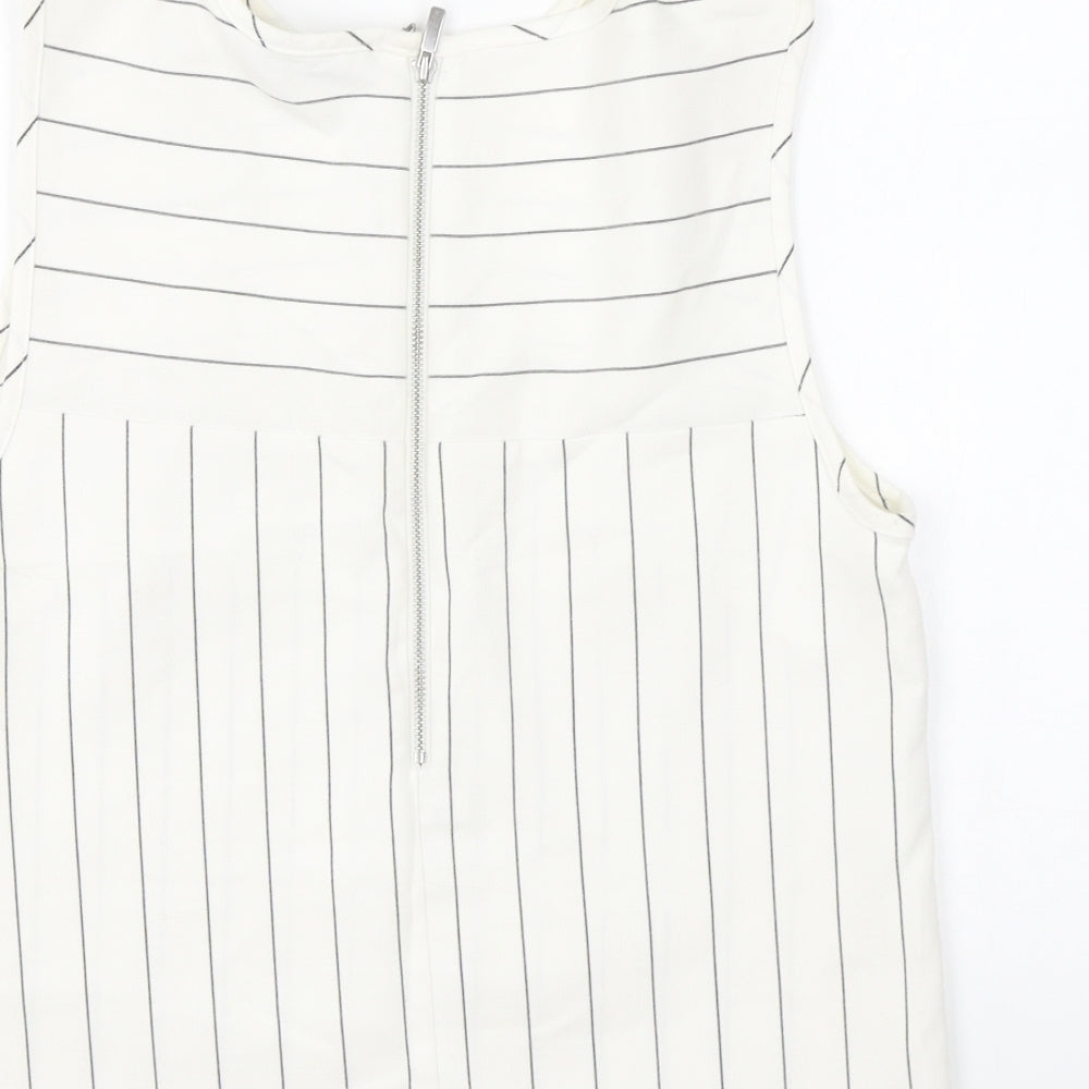 Marks & Spencer Womens Ivory Striped Polyester Basic Tank Size 10 Round Neck