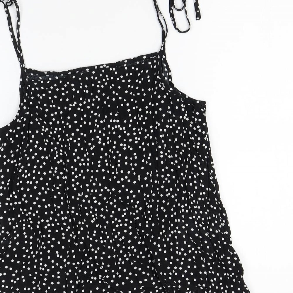 Preworn Womens Black Polka Dot Viscose Camisole Blouse Size 12 Square Neck