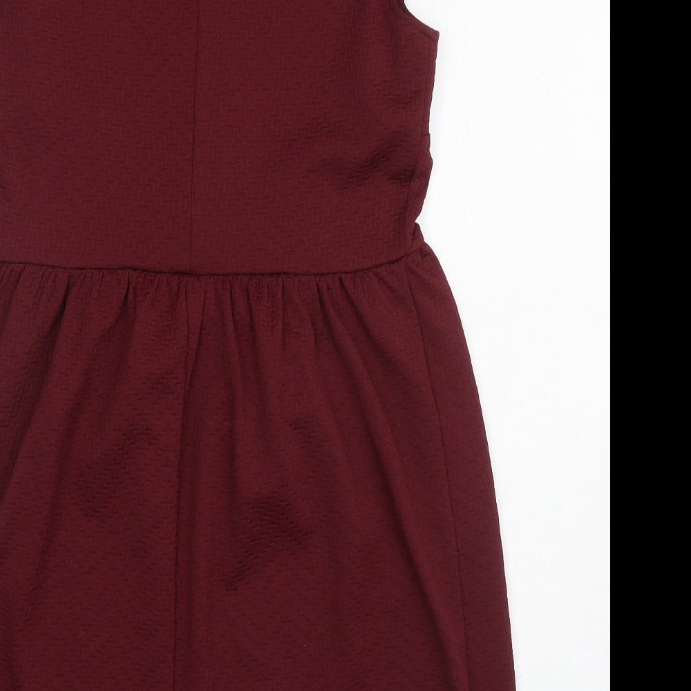 Therapy Womens Red Polyester Fit & Flare Size 12 Boat Neck Zip