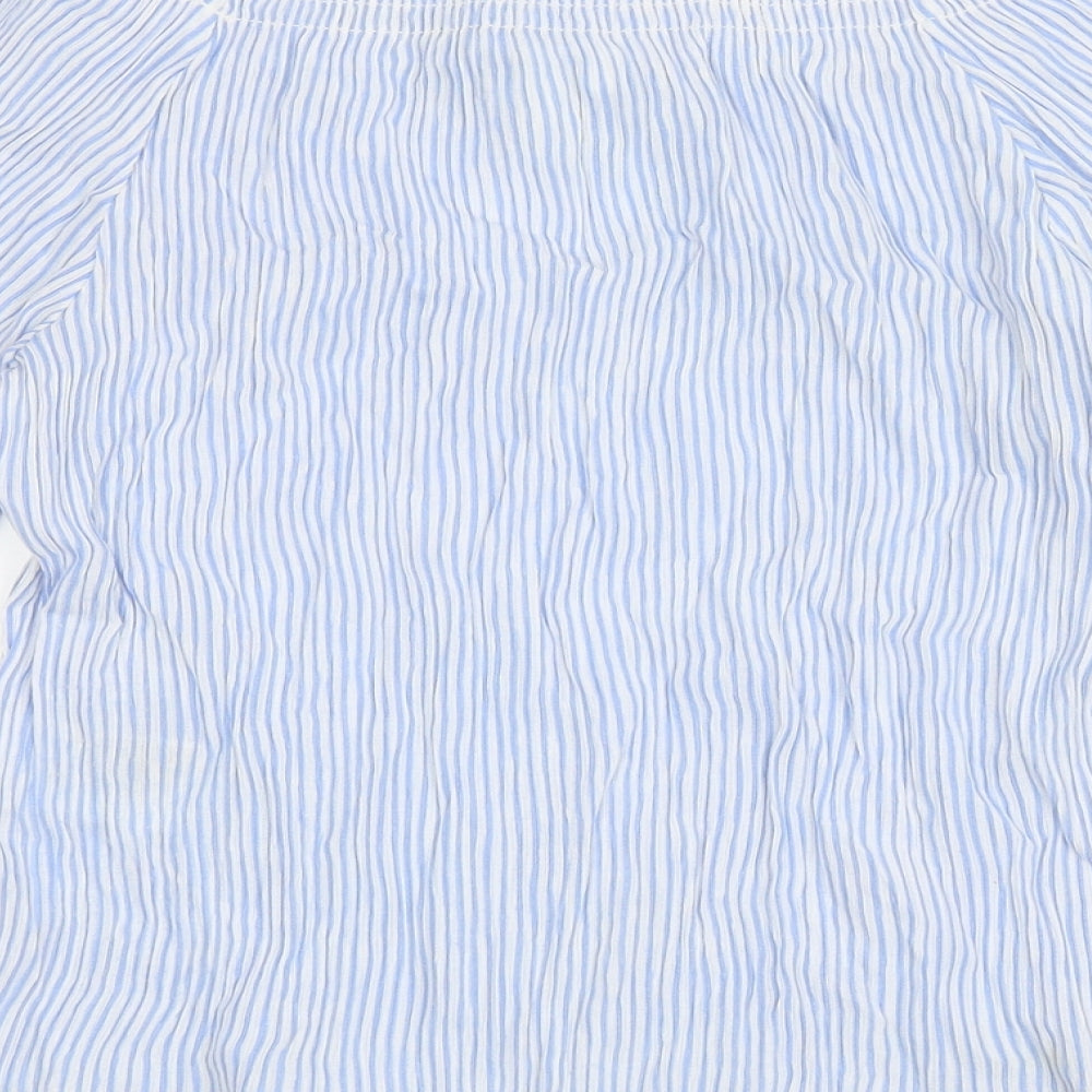 H&M Womens Blue Striped Viscose Basic Blouse Size 8 Off the Shoulder