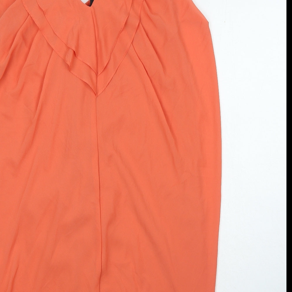 H&M Womens Orange Polyester Mini Size 10 V-Neck Hook & Eye