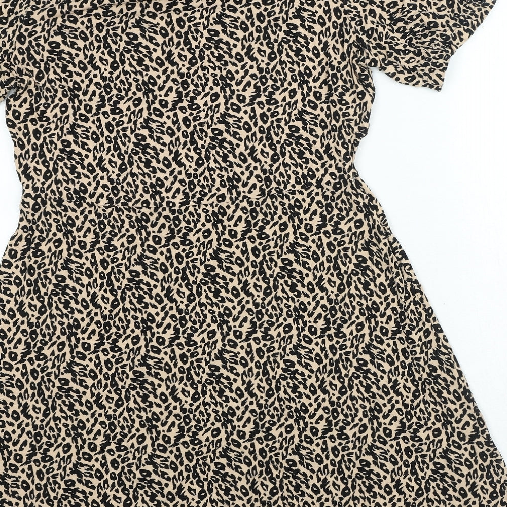 Marks & Spencer Womens Beige Animal Print Viscose A-Line Size 12 Round Neck Pullover