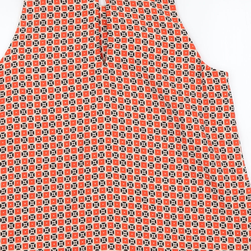 Per Una Womens Orange Geometric Polyester Basic Tank Size 12 Round Neck