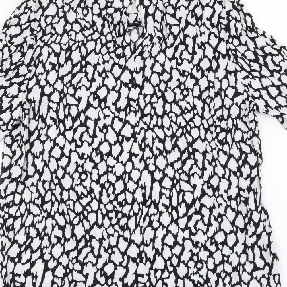 Marks & Spencer Womens White Geometric Viscose Basic Blouse Size 8 Round Neck