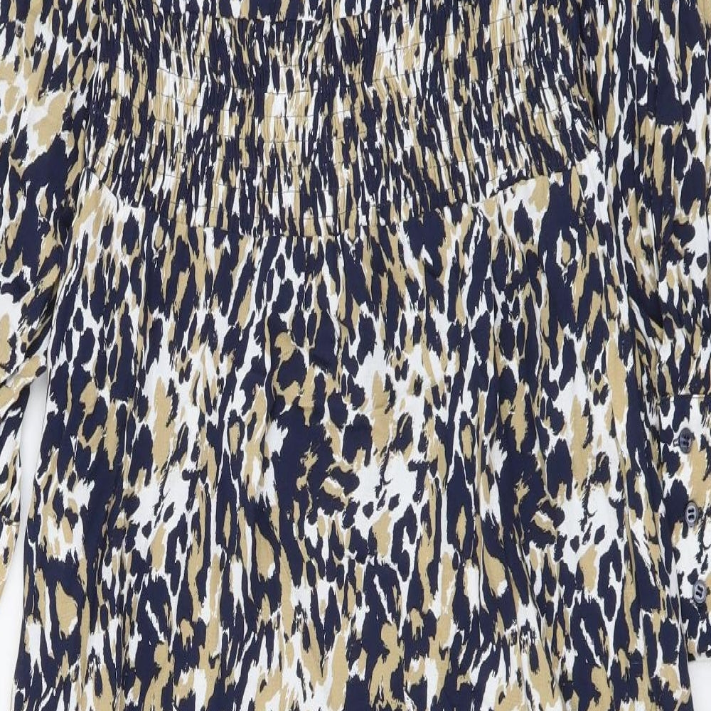 Marks & Spencer Womens Blue Animal Print Viscose Maxi Size 6 V-Neck Pullover