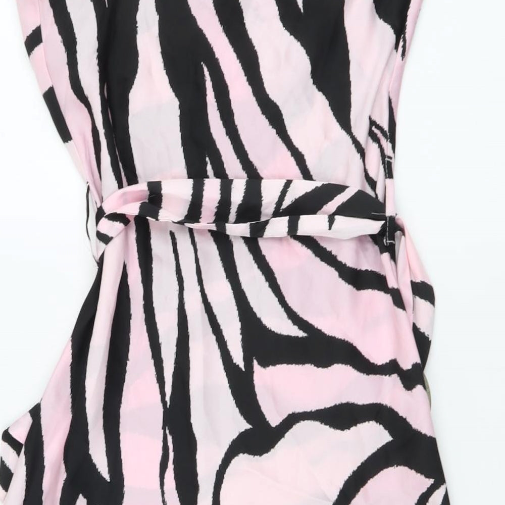 River Island Womens Pink Animal Print Polyester Mini Size 8 Square Neck Pullover