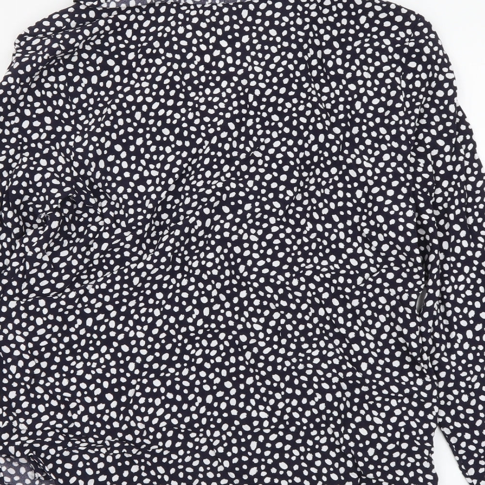 Marks & Spencer Womens Black Geometric Viscose Basic Button-Up Size 8 Round Neck