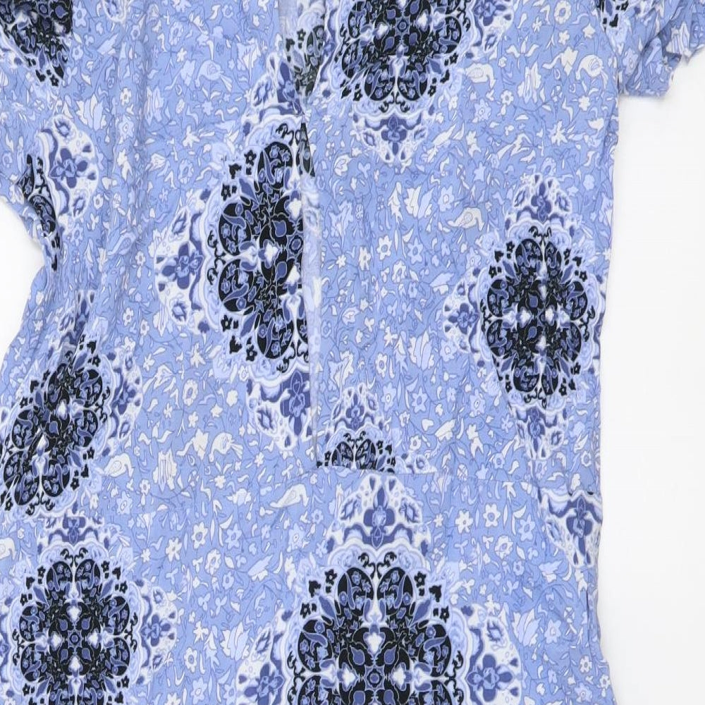 H&M Womens Blue Geometric Viscose A-Line Size XS Round Neck Pullover