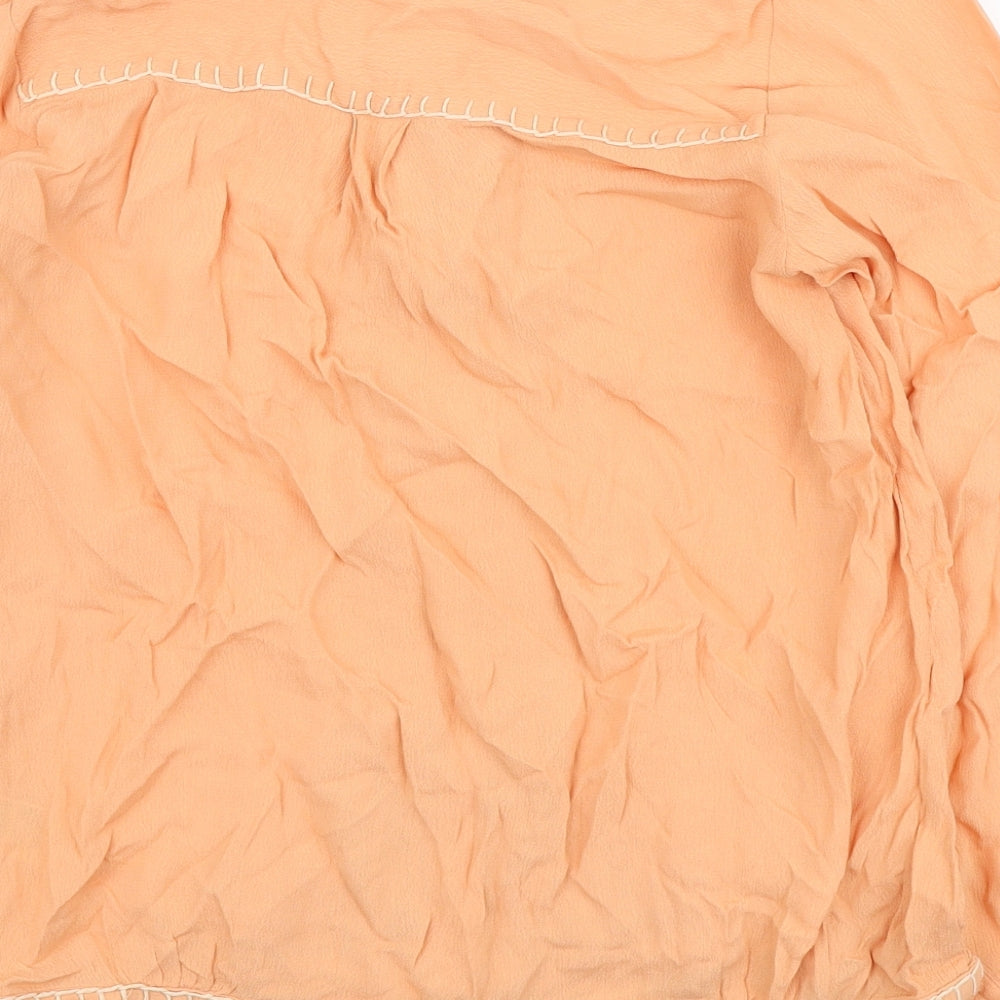 Fransa Womens Orange Viscose Basic Button-Up Size S Round Neck