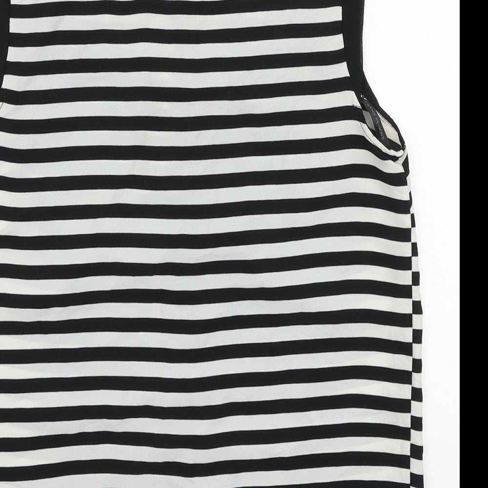 Dorothy Perkins Womens Black Striped Polyester Basic Button-Up Size 8 Collared