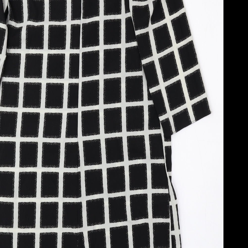 New Look Womens Black Check Polyester A-Line Size 8 Round Neck Button