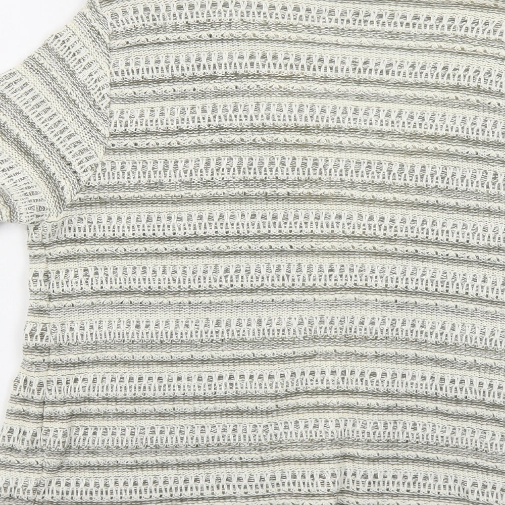 Bonmarché Womens Beige V-Neck Striped Acrylic Cardigan Jumper Size S