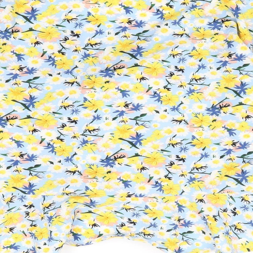 Quiz Womens Blue Floral Polyester Basic Blouse Size 14 V-Neck - Tie Front