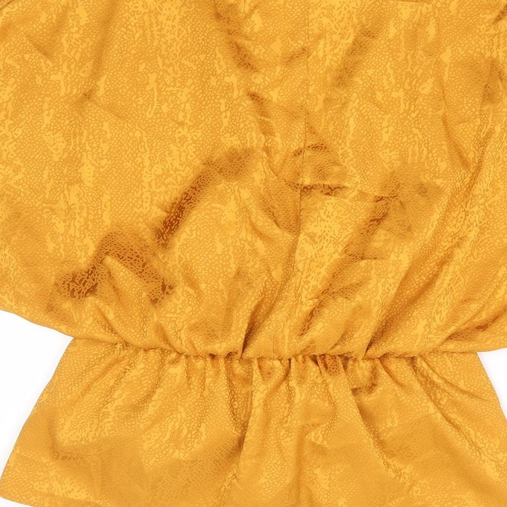 ASOS Womens Yellow Animal Print Polyester Basic Blouse Size 10 V-Neck - Snake Skin Peplum