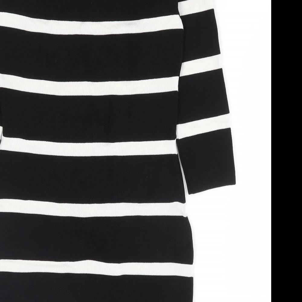 Mango Womens Black Striped Polyamide Bodycon Size M Scoop Neck Pullover