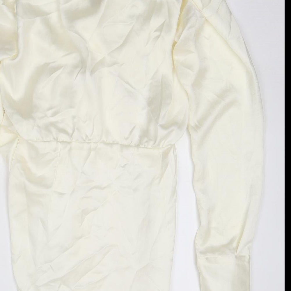 Zara Womens White Polyester Mini Size M V-Neck Zip