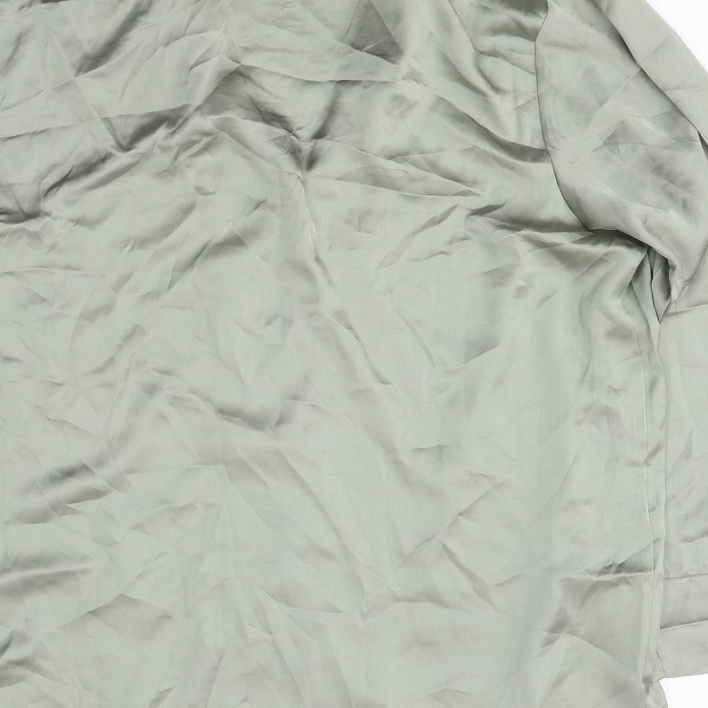 H&M Womens Green Polyester Basic Button-Up Size M High Neck