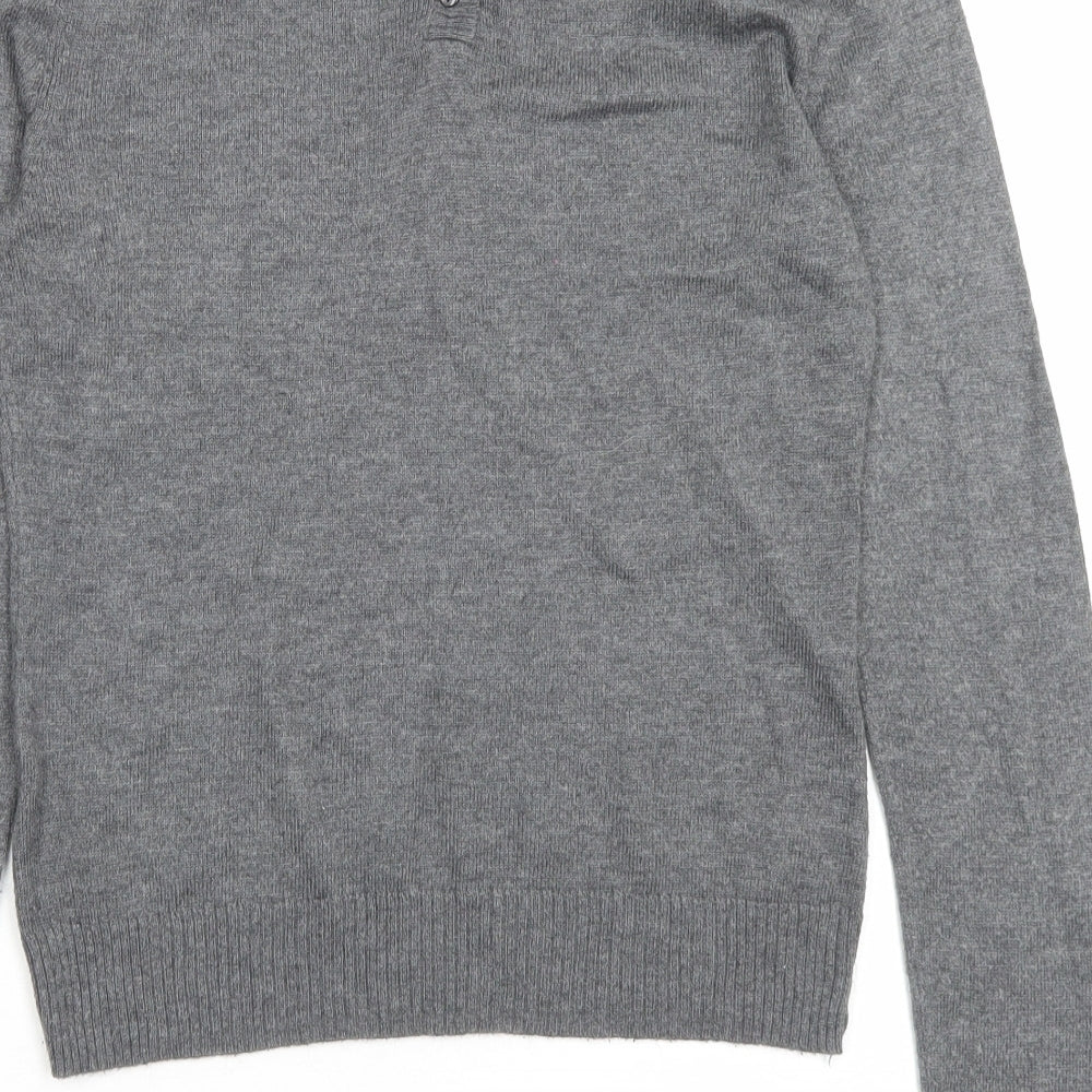 H&M Womens Grey Boat Neck Acrylic Pullover Jumper Size XS