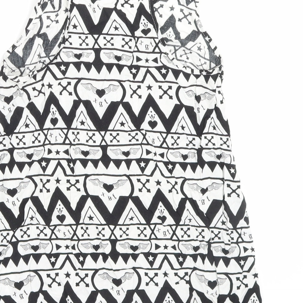 H&M Womens White Geometric Viscose Basic Tank Size 6 Scoop Neck
