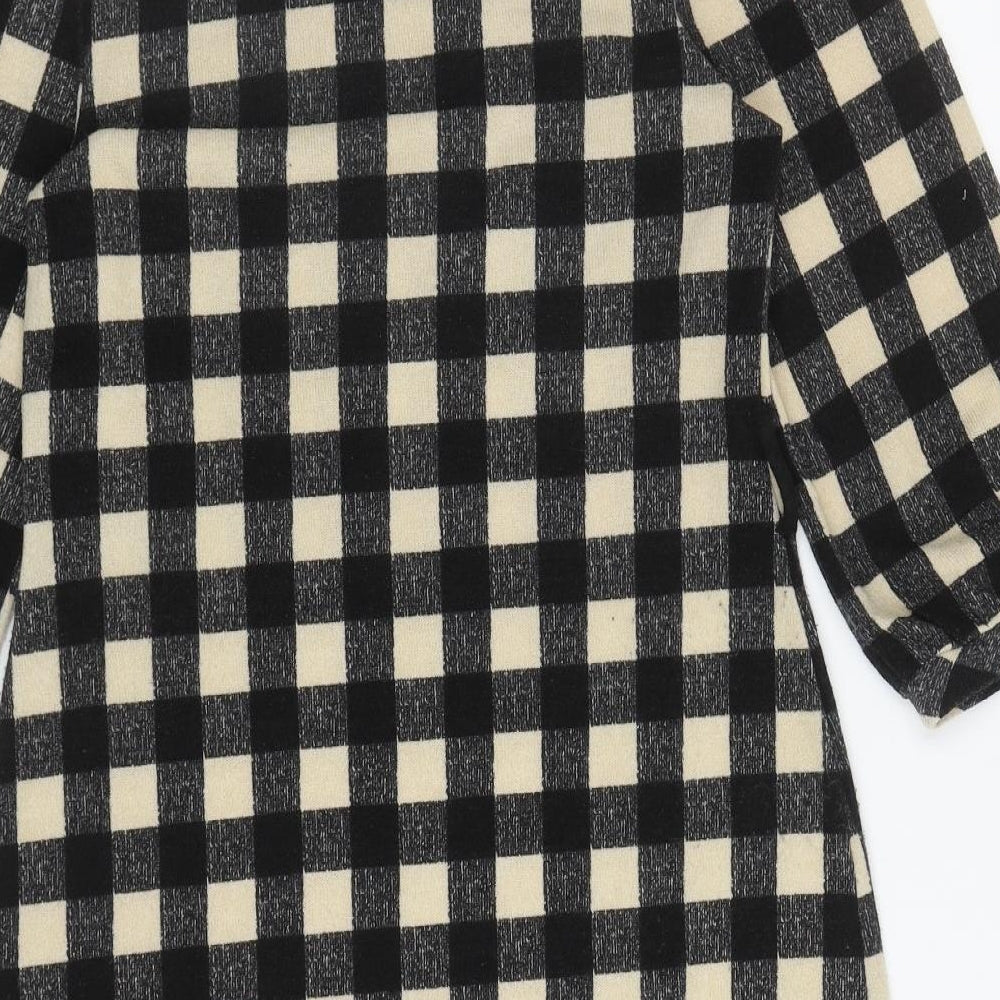 Monteau Womens Black Gingham Polyester A-Line Size M Mock Neck Pullover