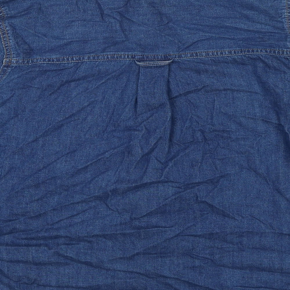 Marks and Spencer Womens Blue Herringbone Cotton Basic Button-Up Size 6 Collared
