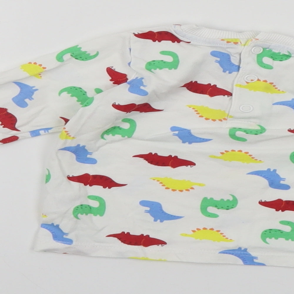 Dunnes Baby White Geometric Cotton Pullover T-Shirt Size 6-9 Months Crew Neck Snap - Dinosaur Print