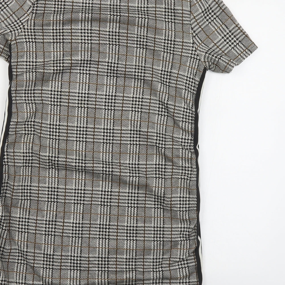 New Look Womens Grey Plaid Polyester Pencil Dress Size 8 Round Neck Pullover - Side Stripe