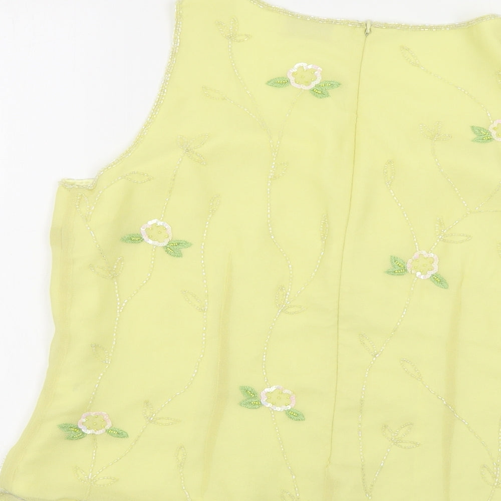 Kaleidoscope Womens Yellow Floral Polyester Basic Tank Size 16 Boat Neck