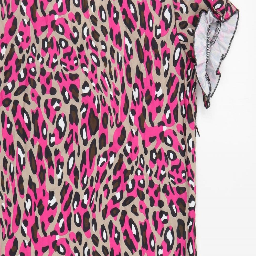 Emery Rose Womens Multicoloured Animal Print Polyester A-Line Size M V-Neck Pullover - Leopard Print