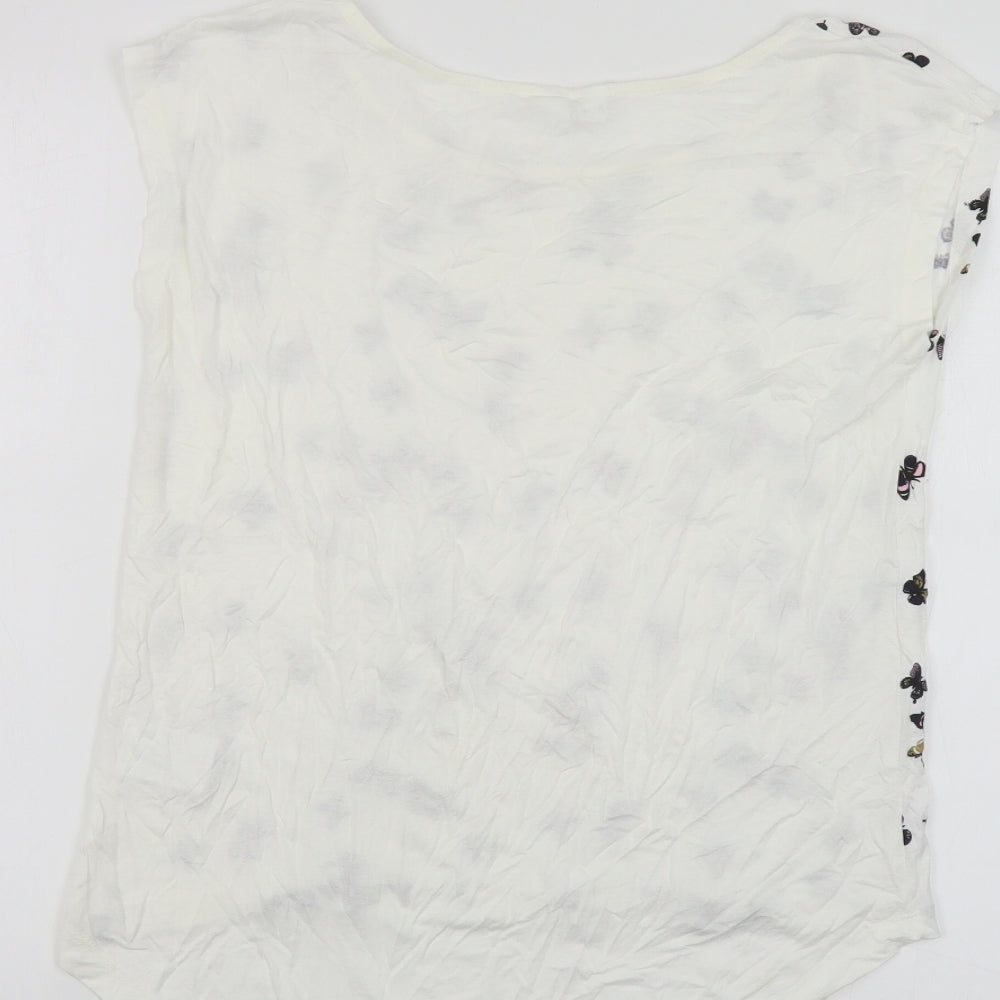 Rainbow Womens White Geometric Viscose Basic Button-Up Size S Boat Neck - Butterfly Print