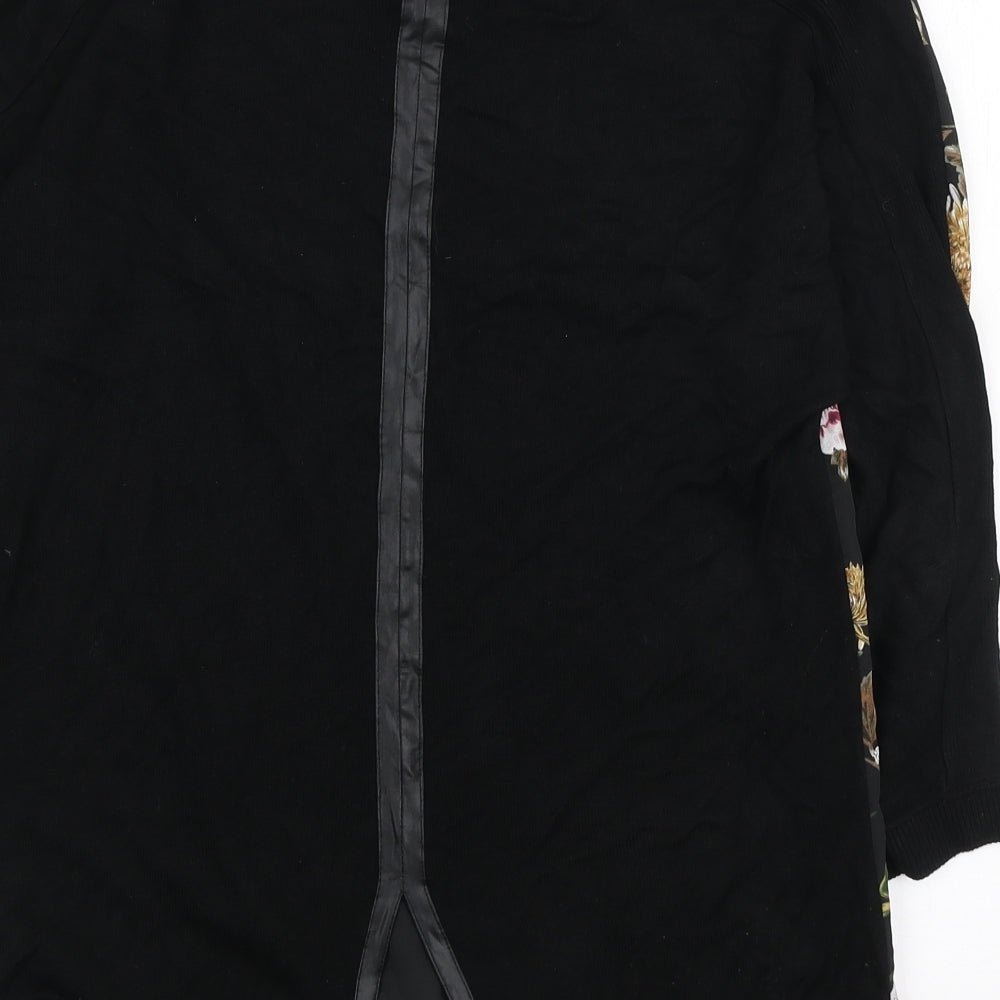 Oasis Womens Black Floral Polyester Basic Blouse Size XS Round Neck