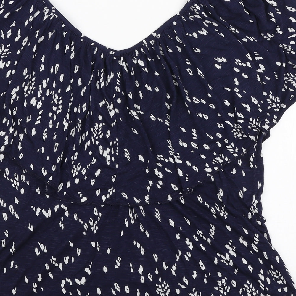 Monsoon Womens Blue Geometric Viscose Basic Blouse Size S V-Neck