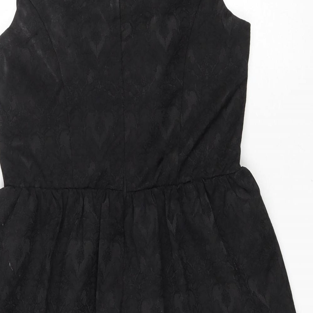 New Look Womens Black Cotton Fit & Flare Size 8 Boat Neck Zip
