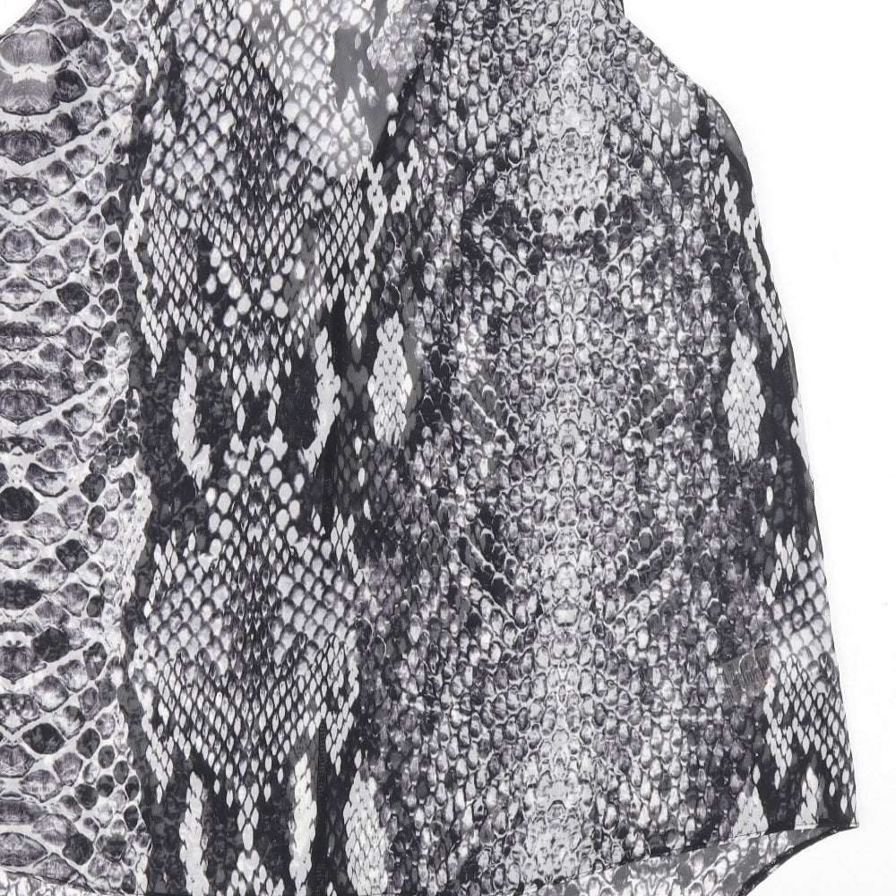 Preworn Womens Black Animal Print Polyester Basic Tank Size 14 V-Neck - Snakeskin Print