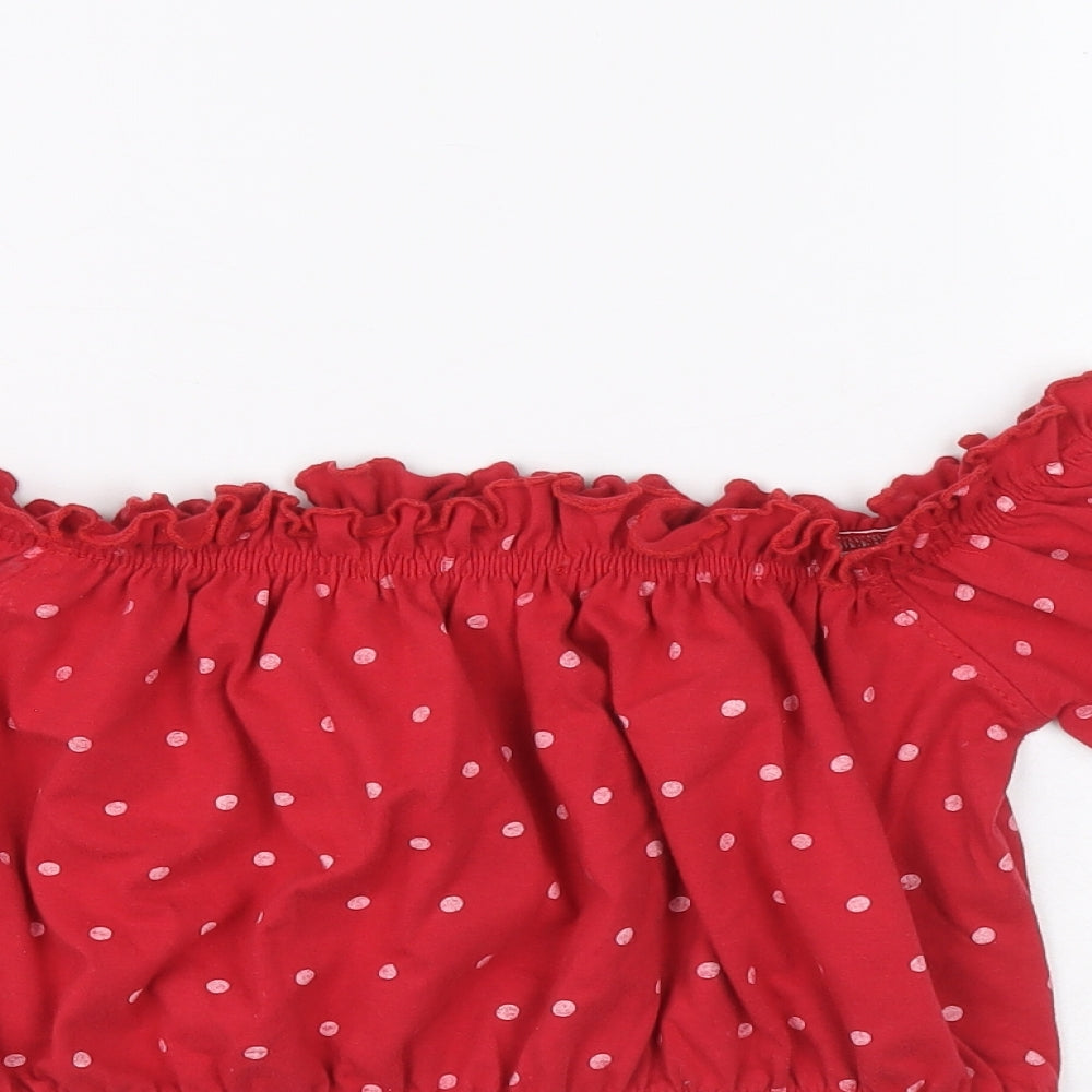Misguided Womens Purple Polka Dot Polyester Cropped Blouse Size 6 Off the Shoulder