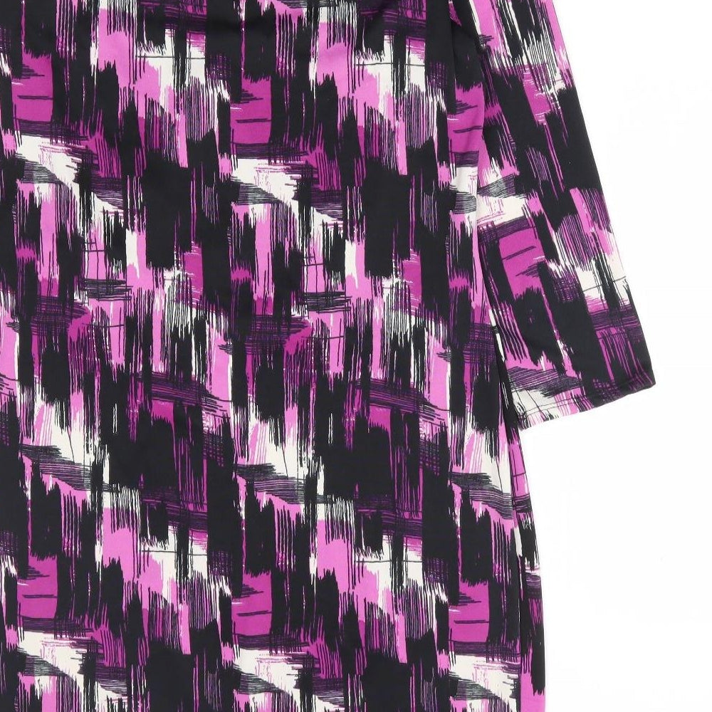 Preworn Womens Purple Geometric Viscose A-Line Size 12 Round Neck Pullover