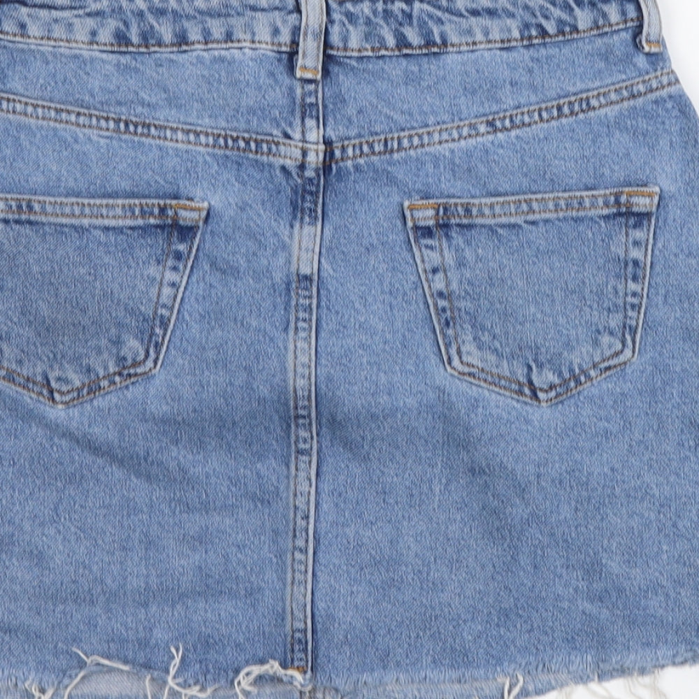 Denim & Co. Womens Blue Cotton Mini Skirt Size 4 Button