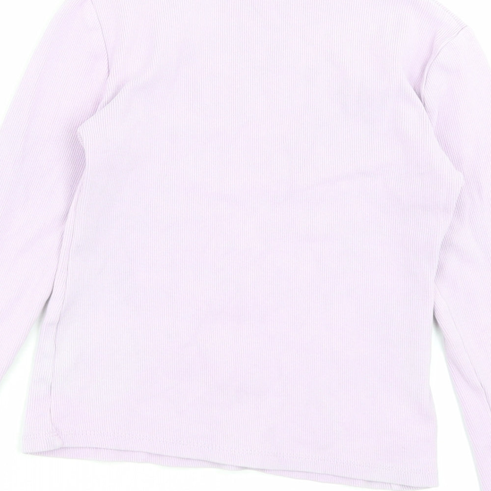 Matalan Girls Purple Cotton Basic Casual Size 9 Years High Neck Pullover - Lettuce Edging