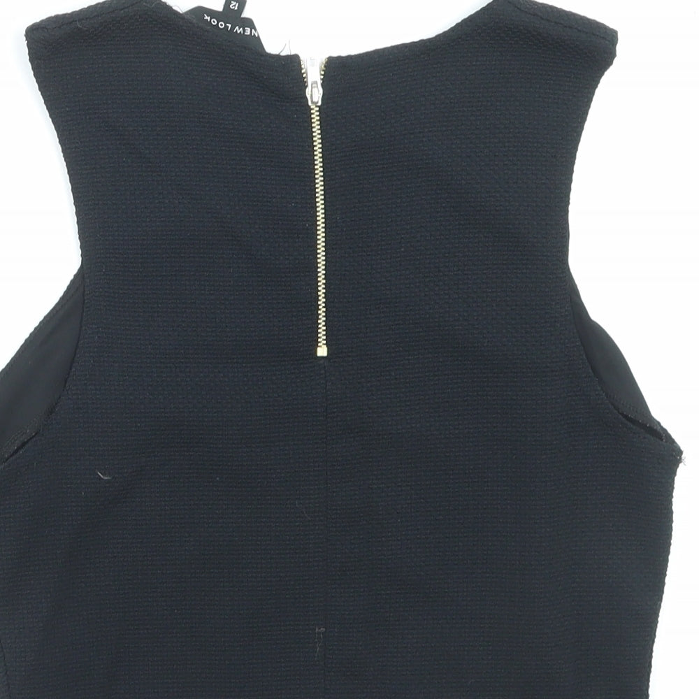 New Look Womens Black Polyester Cropped Tank Size 12 Crew Neck
