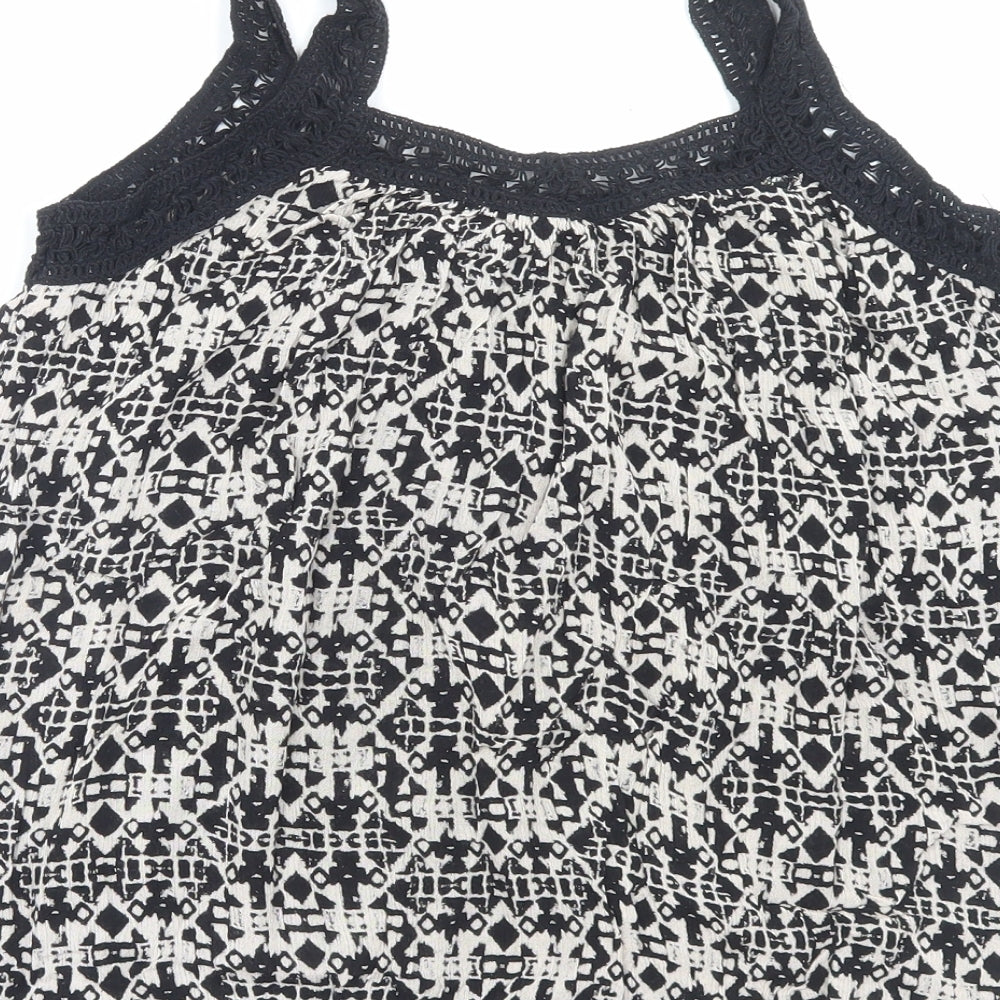 New Look Womens Black Geometric Viscose Camisole Tank Size 8 V-Neck