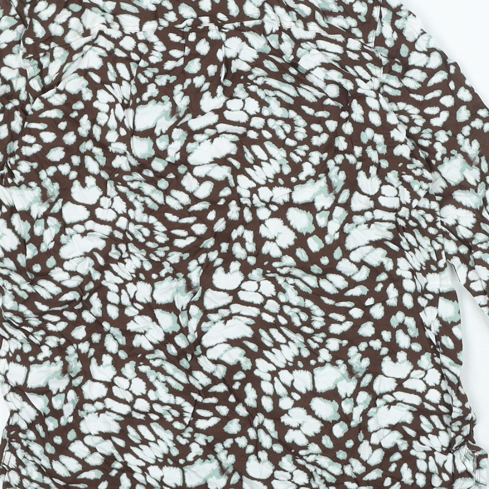 Marks & Spencer Womens Brown Geometric Viscose Basic Button-Up Size 8 Collared