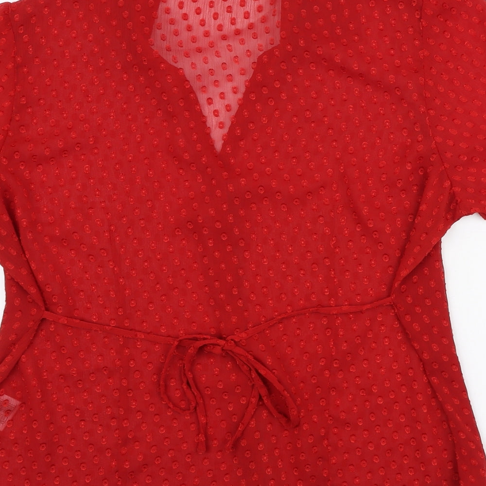 EWM Womens Red Polka Dot Polyester Basic Button-Up Size 18 Collared